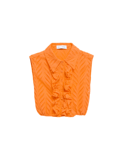 WEILI ZHENG Top Smanicato Arancio Con Ruches