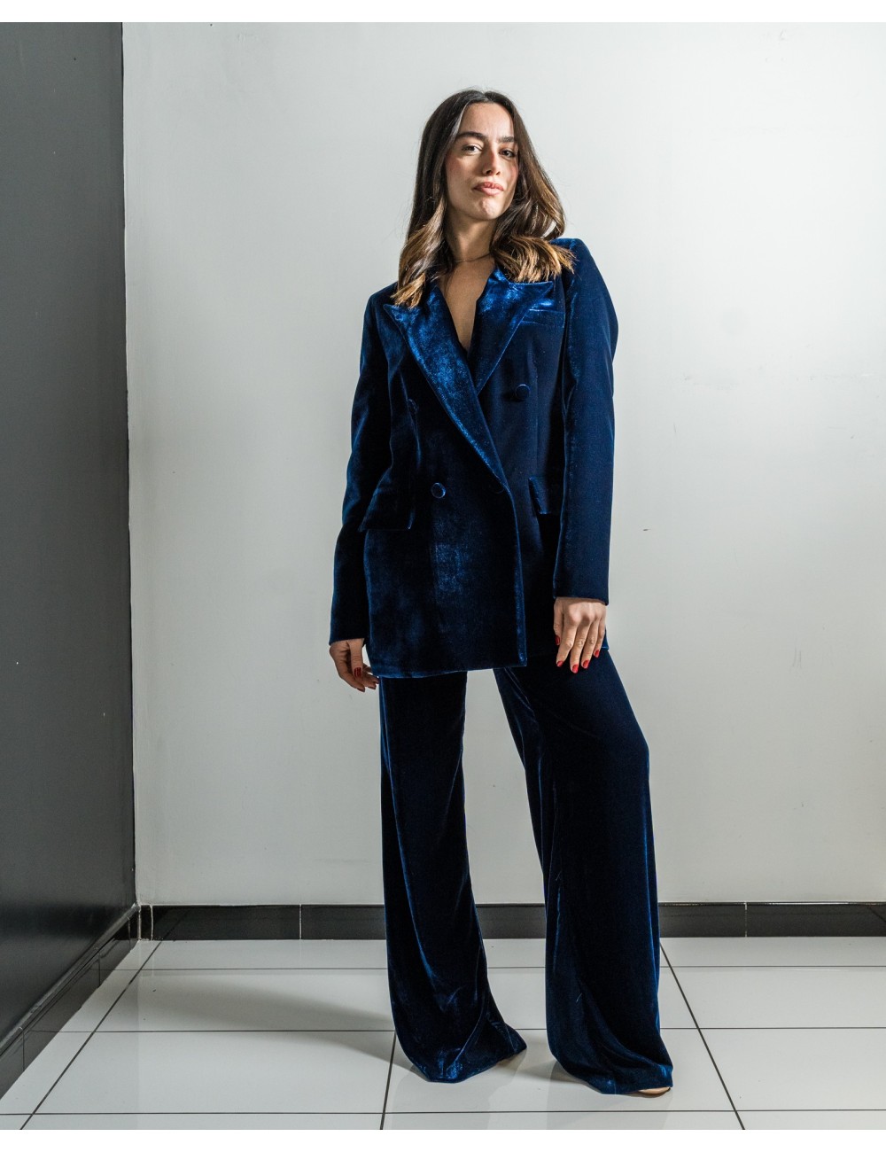 Pantalone vita alta in velluto