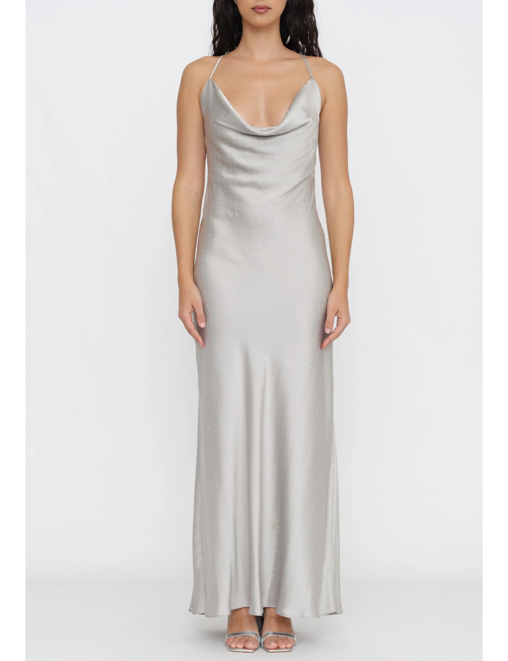 Abito lungo in satin strass