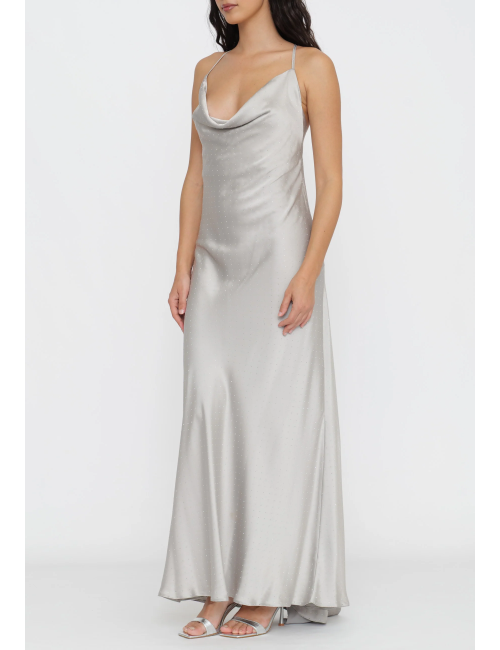 Abito lungo in satin strass