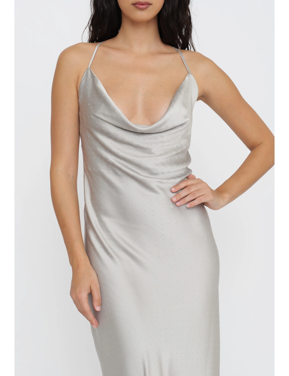 Abito lungo in satin strass