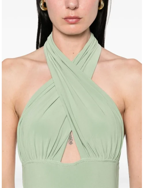 Abito a coda di pesce con scollo incrociato