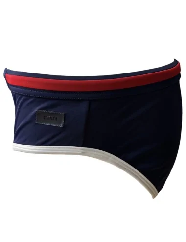 Costume a slip blu e riga rossa 2