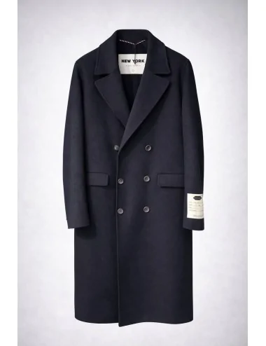 Cappotto blu notte in lana doppiopetto