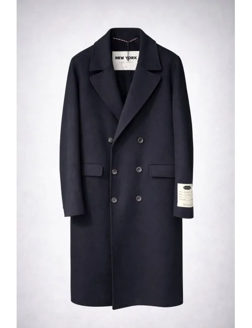 Cappotto blu notte in lana doppiopetto