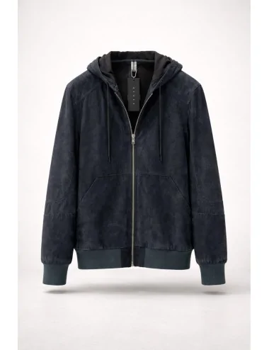 Bomber in camoscio con cappuccio