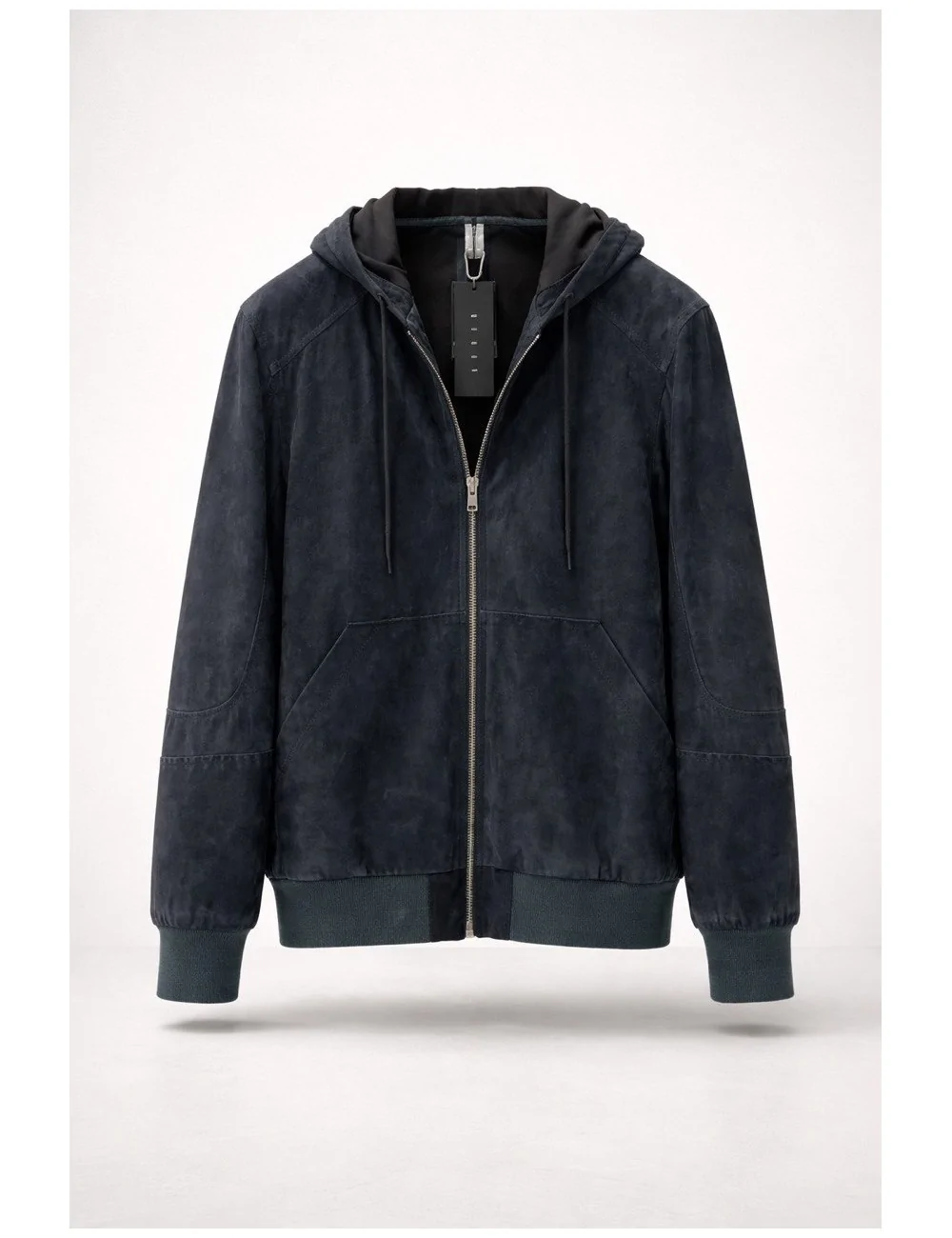 Bomber in camoscio con cappuccio