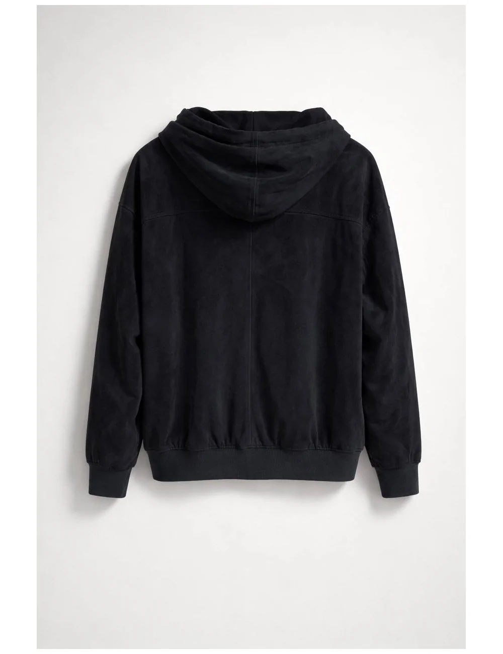 Bomber in camoscio con cappuccio