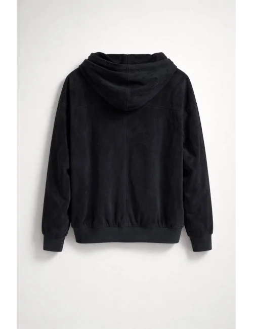 Bomber in camoscio con cappuccio