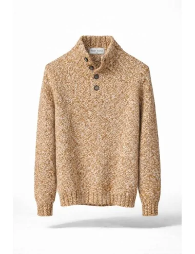 Maglione beige con bottoni sul collo