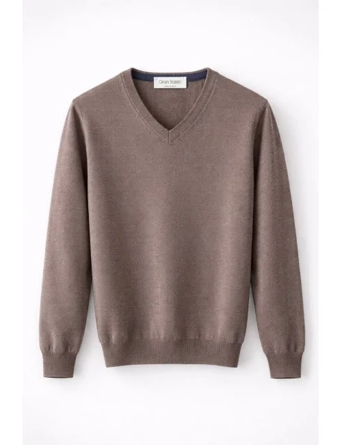 Maglia marrone scollo a punta