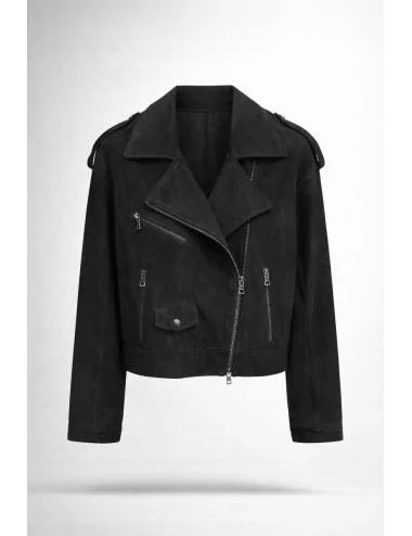 Chiodo nero in camoscio