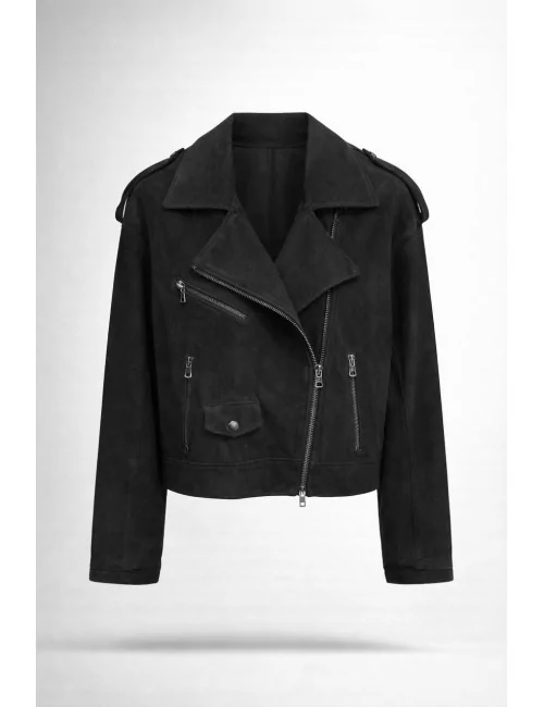 Chiodo nero in camoscio