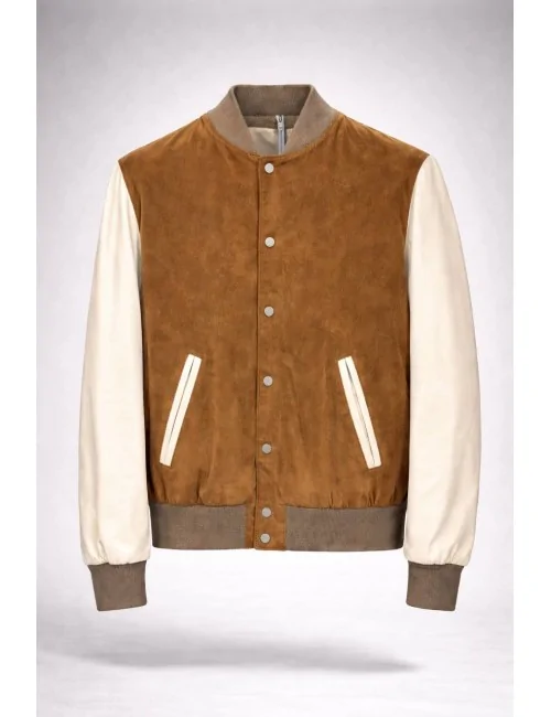 Bomber in camoscio e pelle