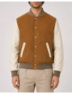Bomber in camoscio e pelle