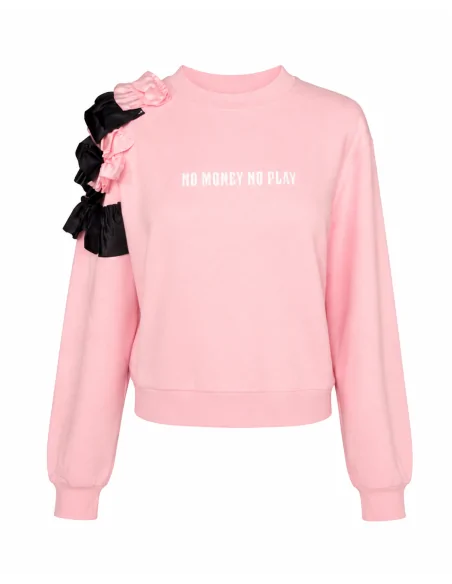 Maglia Felpata Rosa Con Ruches