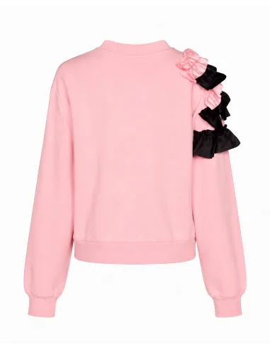 Maglia Felpata Rosa Con Ruches