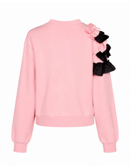Maglia Felpata Rosa Con Ruches