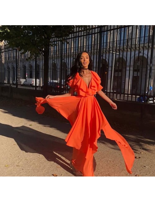 FOREVER UNIQUE Abito Lungo Arancio Chiffon